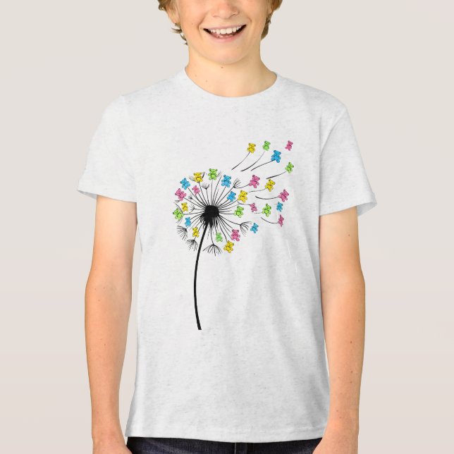 Flying cute bears dandelion flow t shirt (Framsida)