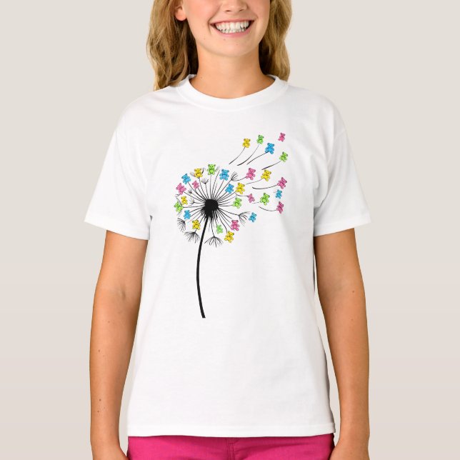 Flying cute bears dandelion flow t shirt (Framsida)