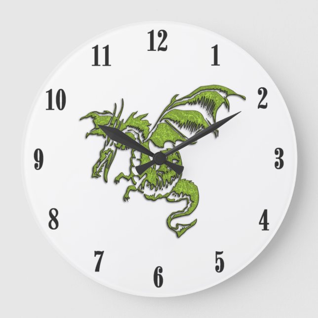 Flying Dragon Design Svarta Nummer Stor Klocka (Framsida)