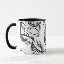 Flying Dragon in dark gray and white. Mugg