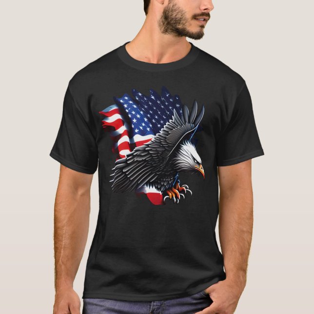 Flying Eagle T-Shirt – Bold American Flag Art for  (Framsida)