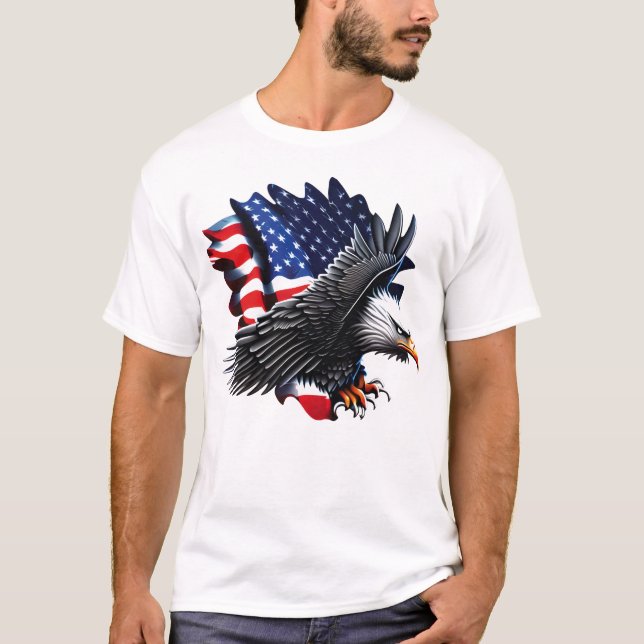 Flying Eagle T-Shirt – Bold USA Flag Art for Men,  (Framsida)