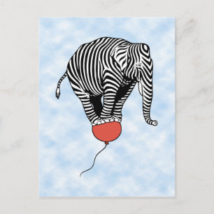 FLying Elephant Zebra Vykort