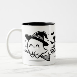 Flying Ghost Witch on Broom Halloween Mug | Double Två-Tonad Mugg