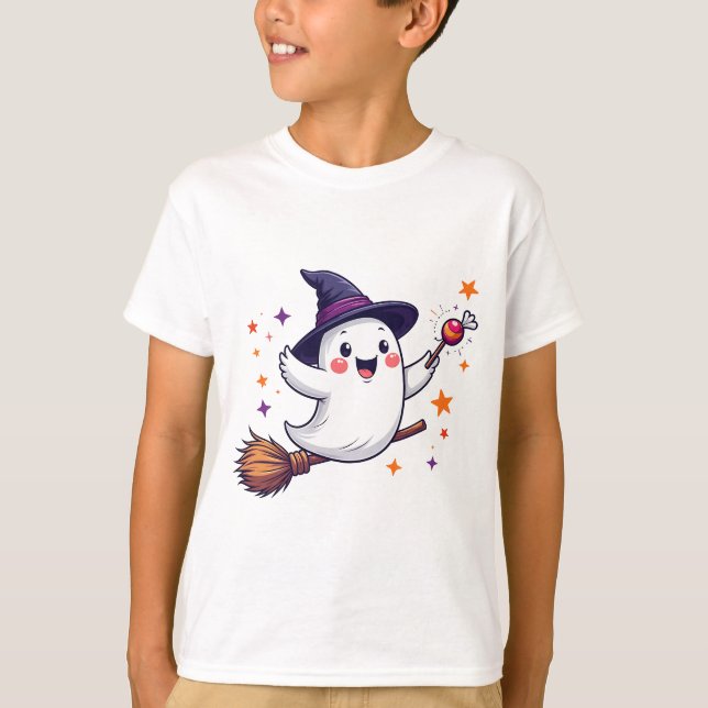 Flying Ghost with Candy Halloween   T Shirt (Framsida)