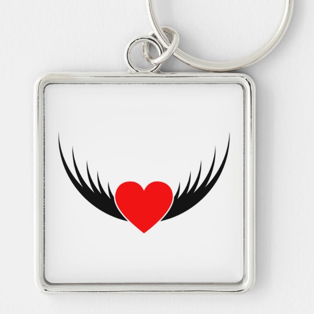 FLYING HEART FYRKANTIG SILVERFÄRGAD NYCKELRING (Framsidan)