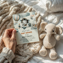 Flying High Elephant Baby Shower Invitation