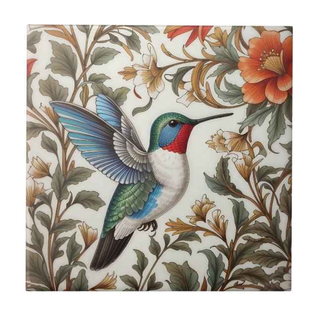 Flying Hummingbird William Morris Inspired Kakelplatta (Framsidan)