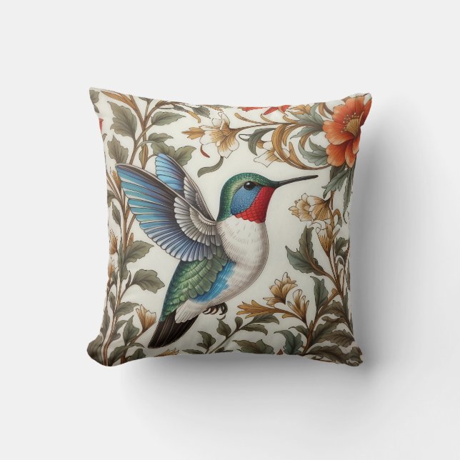 Flying Hummingbird William Morris Inspired Kudde (Framsida)