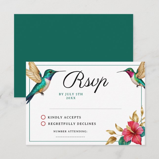 Flying Hummingbirds Red Tropical Flower Wedding OSA Kort (Fram/baksida)
