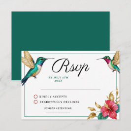 Flying Hummingbirds Red Tropical Flower Wedding OSA Kort