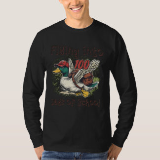 Flying Into 100 Days of School Duck Hunting 100th  T Shirt