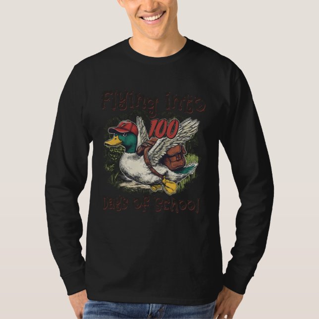 Flying Into 100 Days of School Duck Hunting 100th  T Shirt (Framsida)