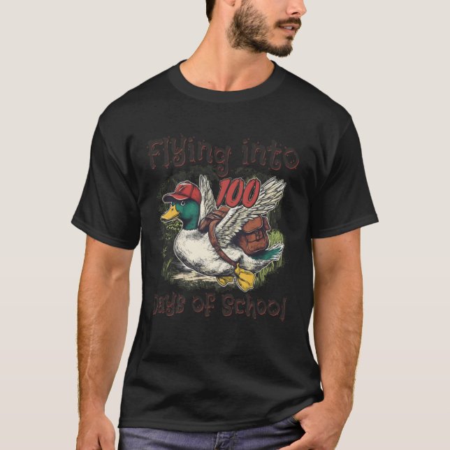 Flying Into 100 Days of School Duck Hunting 100th  T Shirt (Framsida)