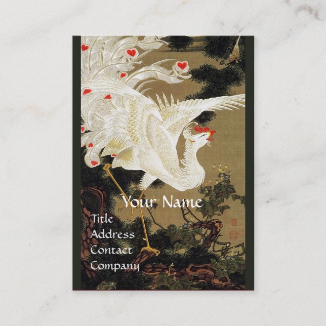 FLYING KÄRLEK PHOENIX,Vita fjädrar,Hearts Monogram Visitkort (Framsida)