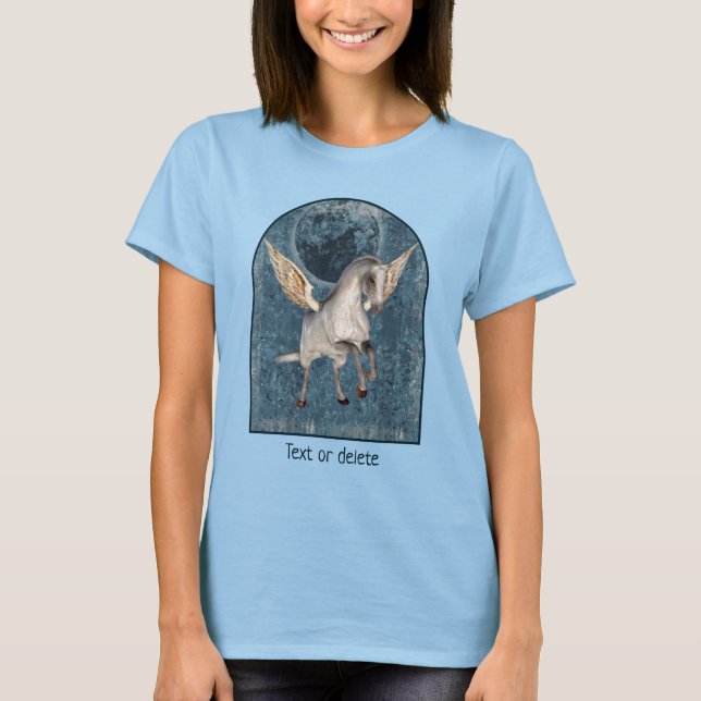 Flying Pegasus Blue Moon Fantasy Horse Art   T Shirt (Framsida)