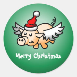 Flying Pig Christmas Classic Rund Sticker Runt Klistermärke