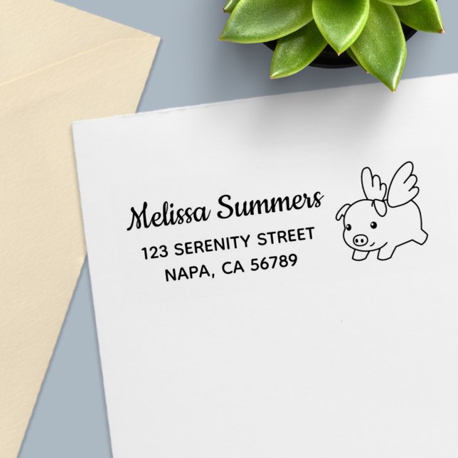 Flying Pig - Piglet with Wings Address Självfärgande Stämpel (Skapare uppladdad)