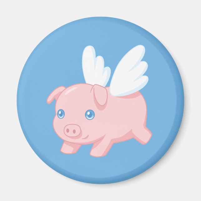 Flying Pig - Piglet with Wings on Blue Magnet (Framsidan)