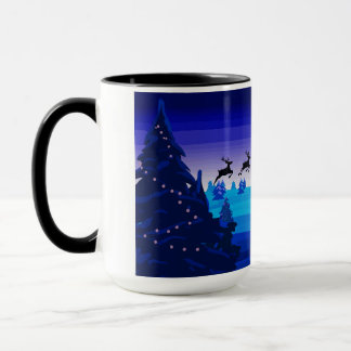 Flying reindeer,christmas,pine,snow mugg