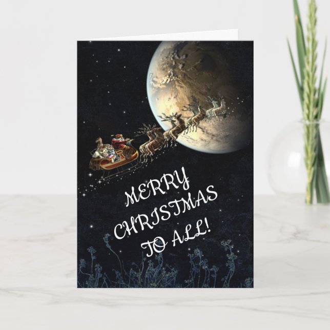 FLYING SANTA FAMILY CHRISTMAS-KORT TACK KORT (Framsida)