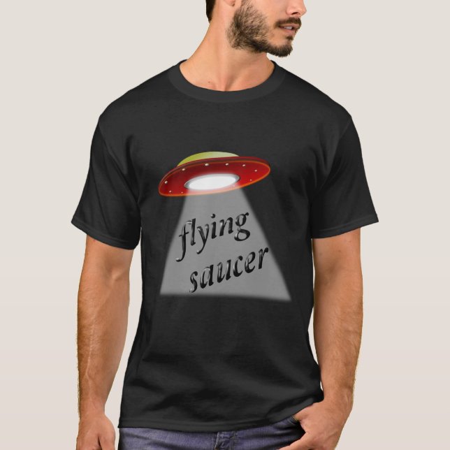 Flying saucer UFO flying saucer with alien family T Shirt (Framsida)