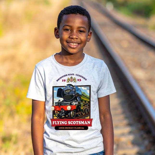 Flying Scotsman 4472 Ånglok Retroaffisch T Shirt (Flying Scotsman Steam Locomotive Vintage Poster. Boy Basic White T-Shirt)