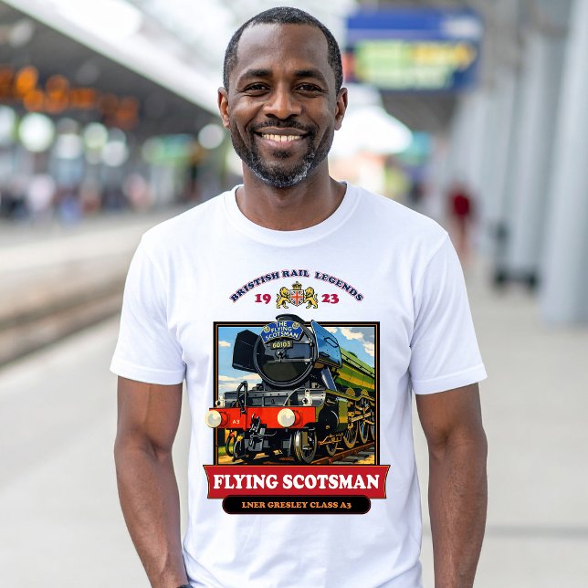 Flying Scotsman 4472 Ånglok Retroaffisch T Shirt (Flying Scotsman Steam Locomotive Vintage Poster. Men Basic White T-Shirt)