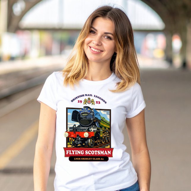 Flying Scotsman 4472 Ånglok Retroaffisch T Shirt (Flying Scotsman Steam Locomotive Vintage Poster. Women Basic White T-Shirt)