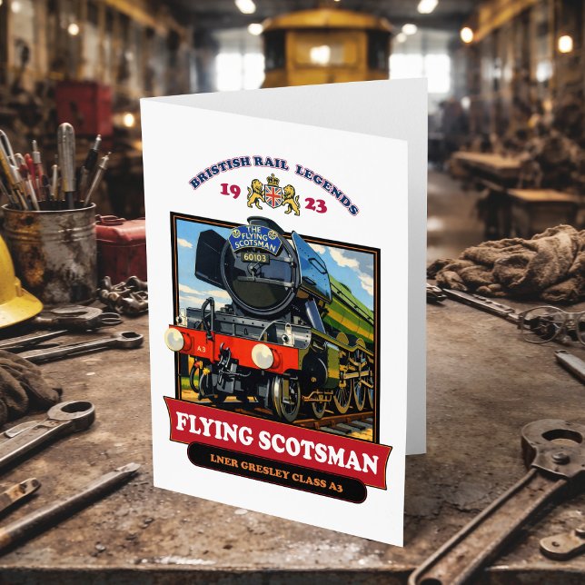 Flying Scotsman 4472 Ånglok Retroaffisch Tack Kort (Flying Scotsman 4472 Steam Locomotive Retro Poster. Thank You Card)