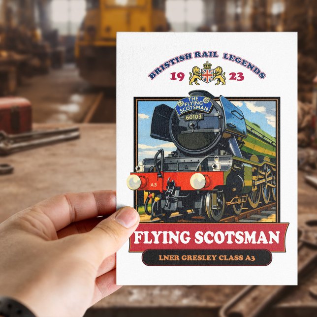 Flying Scotsman 4472 Ånglok Retroaffisch Vykort (Flying Scotsman 4472 Steam Locomotive Retro Poster. Postcard)