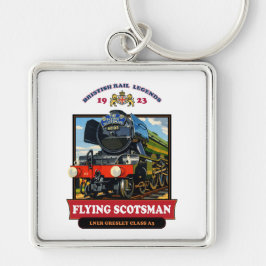 Flying Scotsman 4472 Steam Locomotive Retro Poster Fyrkantig Silverfärgad Nyckelring