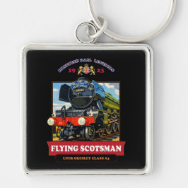 Flying Scotsman Ånglok Vintage Affisch Fyrkantig Silverfärgad Nyckelring