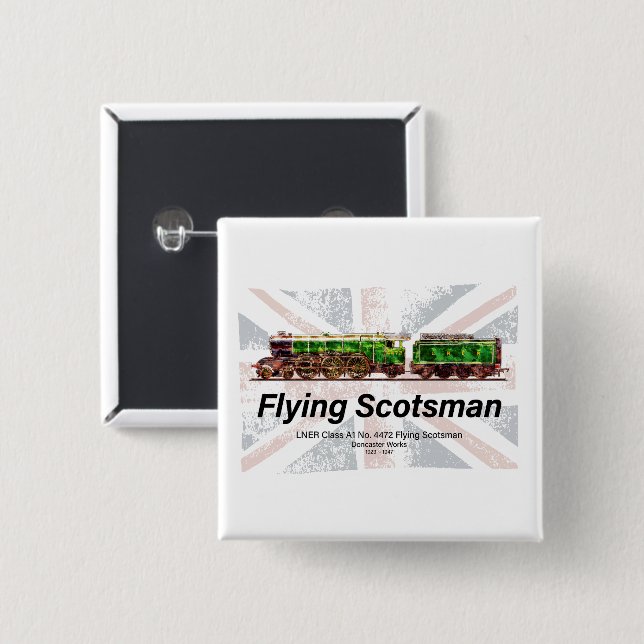 Flying Scotsman ångtåg engelskt lok  Knapp (Framsida & baksida)