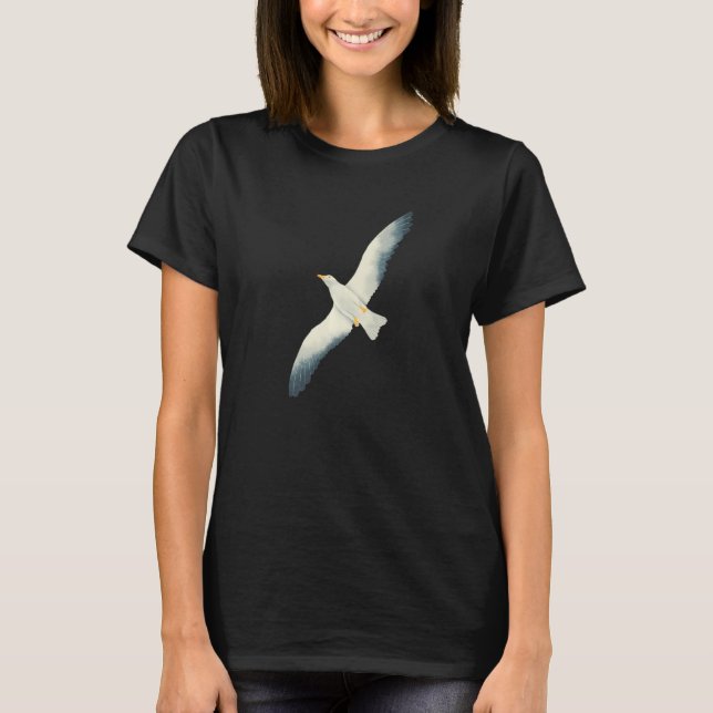 Flying Seagull Seabird Bird Wings Wide Open Cool W T Shirt (Framsida)