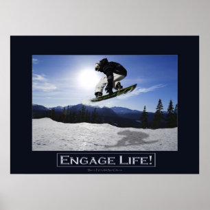 FLYING SNOWBOARDER Motivational Photo Print Poster