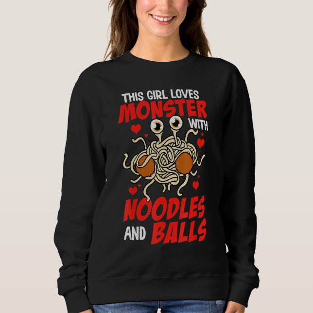 Flying Spaghetti Monster Girl Loves Monsters Noodl T Shirt (Framsida)