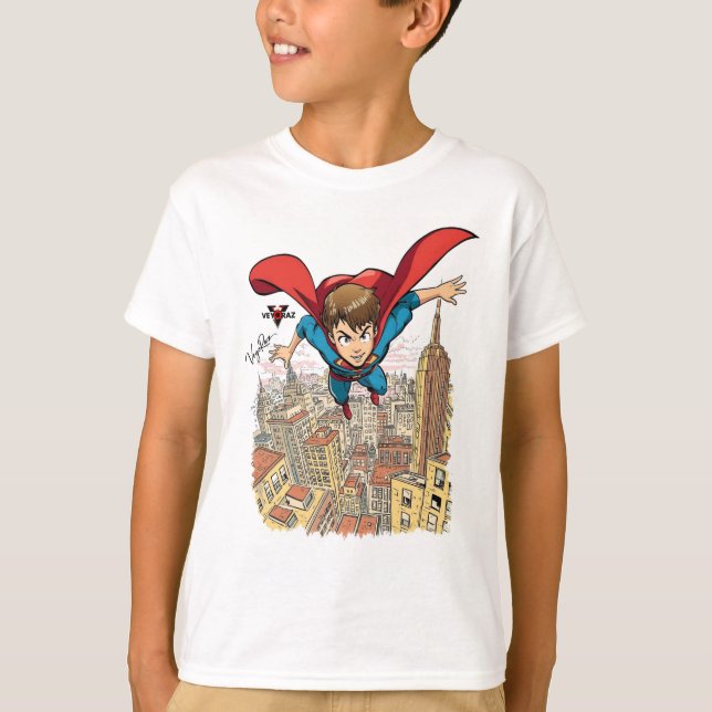 Flying Super Boy Cartoon T-Shirt – Dynamic Comic S (Framsida)