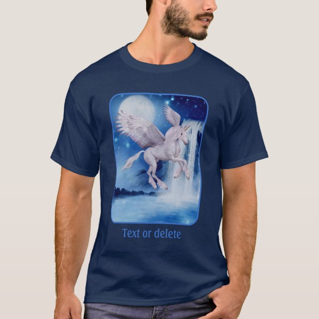 Flying Unicorn Waterfall Fantasy Horse Art T Shirt (Framsida)