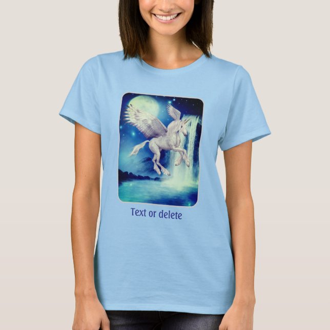 Flying Unicorn Waterfall Fantasy Horse Art T Shirt (Framsida)