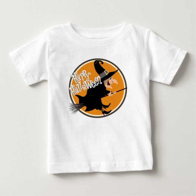 Flying Witch Happy Halloween T Shirt (Framsida)