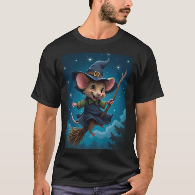Flying – Witch Mouse Halloween TinyFur Shirt T (Framsida)