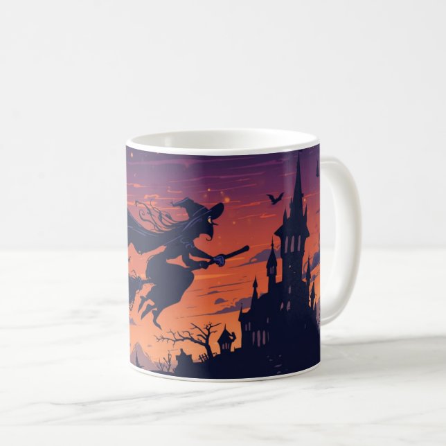 Flying Witch Mug | Classic Halloween Coffee Cup Kaffemugg (Framsida höger)