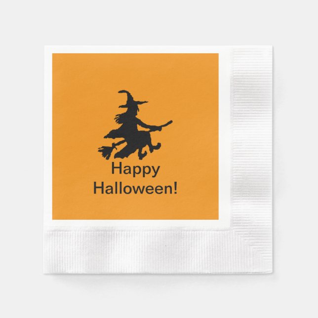 Flying Witch Orange -Happy Halloween Paper Napkin Pappersservett (Framsidan)