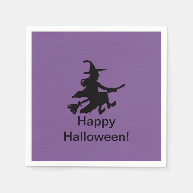 Flying Witch Purple -Happy HalloweenPaper Napkin Pappersservett (Framsidan)
