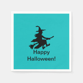 Flying Witch Teal - Happy Halloween Paper Napkin Pappersservett