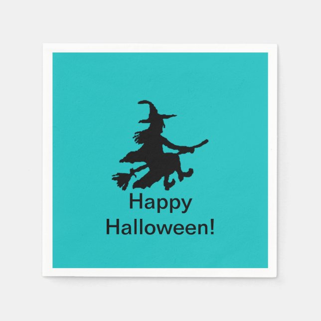 Flying Witch Teal - Happy Halloween Paper Napkin Pappersservett (Framsidan)
