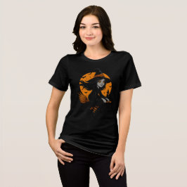 Flying Witch with Orange Moon Art T Shirt