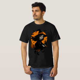 Flying Witch with Orange Moon Art T Shirt