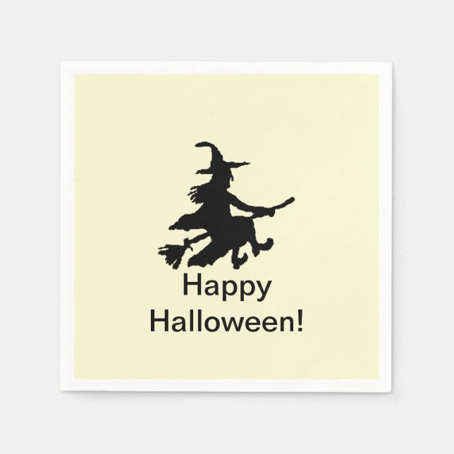 Flying Witch Yellow - Happy Halloween Paper Napkin Pappersservett (Framsidan)